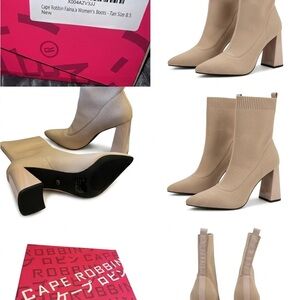 NWB Cape Robbin Faina.a Tan Knit Sock Boots - Size 8.5